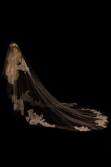 One-tier Lace Edge Tulle Lace Cathedral Veils with CV0349 - COCOMELODY
