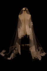 One-tier Lace Edge Tulle Lace Cathedral Veils with CV0349 - COCOMELODY
