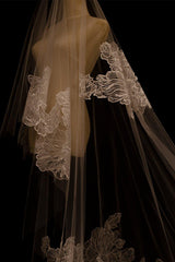 One-tier Lace Edge Tulle Lace Cathedral Veils with CV0349 - COCOMELODY