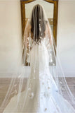 One-tier Cut Edge Tulle Chapel Veils with Appliques CV0353 - COCOMELODY
