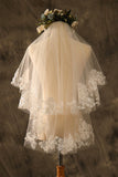 Two-tier Lace Edge Tulle Lace Waist Veils with Pearls CV0356 - COCOMELODY