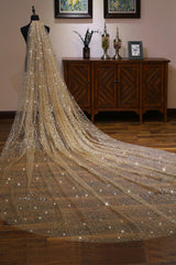 One-tier Cut Edge Tulle Cathedral Veils with Glitter Powder CV0358 - COCOMELODY