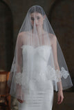 One-tier Cut Edge Tulle Lace Chapel Veils with Appliques CV0368 - COCOMELODY