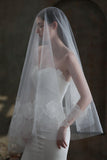 One-tier Cut Edge Tulle Lace Chapel Veils with Appliques CV0368 - COCOMELODY