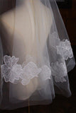 One-tier Cut Edge Tulle Lace Chapel Veils with Appliques CV0368 - COCOMELODY