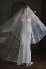 One-tier Cut Edge Tulle Cathedral Veils with Appliques CV0371 - COCOMELODY