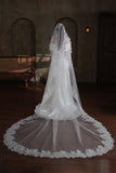One-tier Lace Edge Tulle Lace Cathedral Veils with CV0373 - COCOMELODY