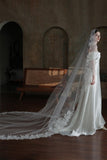 One-tier Lace Edge Tulle Lace Cathedral Veils with CV0373 - COCOMELODY