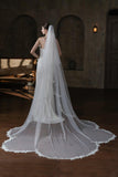 Two-tier Lace Edge Tulle Lace Chapel Veils with CV0374 - COCOMELODY