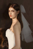Two-tier Cut Edge Tulle Waist Veils with Bow CV0376 - COCOMELODY