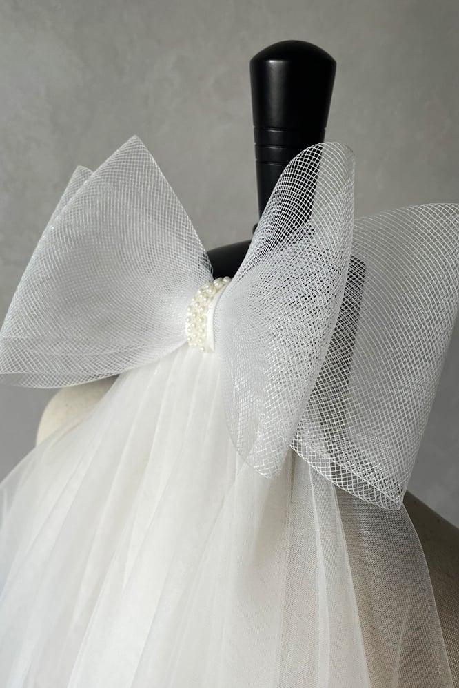 Two-tier Cut Edge Tulle Waist Veils with Bow CV0376 - COCOMELODY