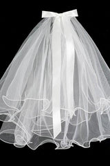 Two-tier Pencil Edge Tulle Shoulder Veils with Bow CV0380 - COCOMELODY