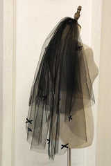 Two-tier Cut Edge Tulle Elbow Veils with Bow CV0392 - COCOMELODY
