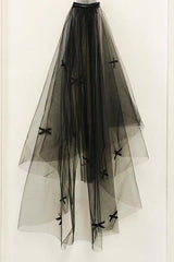 Two-tier Cut Edge Tulle Elbow Veils with Bow CV0392 - COCOMELODY