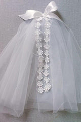Two-tier Cut Edge Lace Tulle Shoulder Veils with Bow CV0393 - COCOMELODY