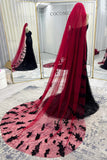 One-tier Lace Edge Tulle Chapel Veils with Appliques Beading CV0395 - COCOMELODY