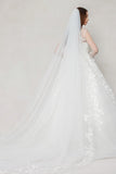 One-tier Lace Edge Tulle Chapel Veils with Appliques CV0404