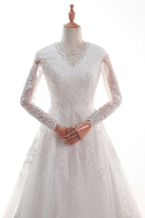 A-Line Court Train Satin Tulle Lace Wedding Dress CW2452 - COCOMELODY