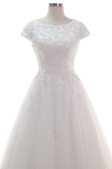 A-Line Court Train Tulle Lace Wedding Dress CW2453 - COCOMELODY