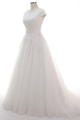 A-Line Court Train Tulle Lace Wedding Dress CW2453 - COCOMELODY