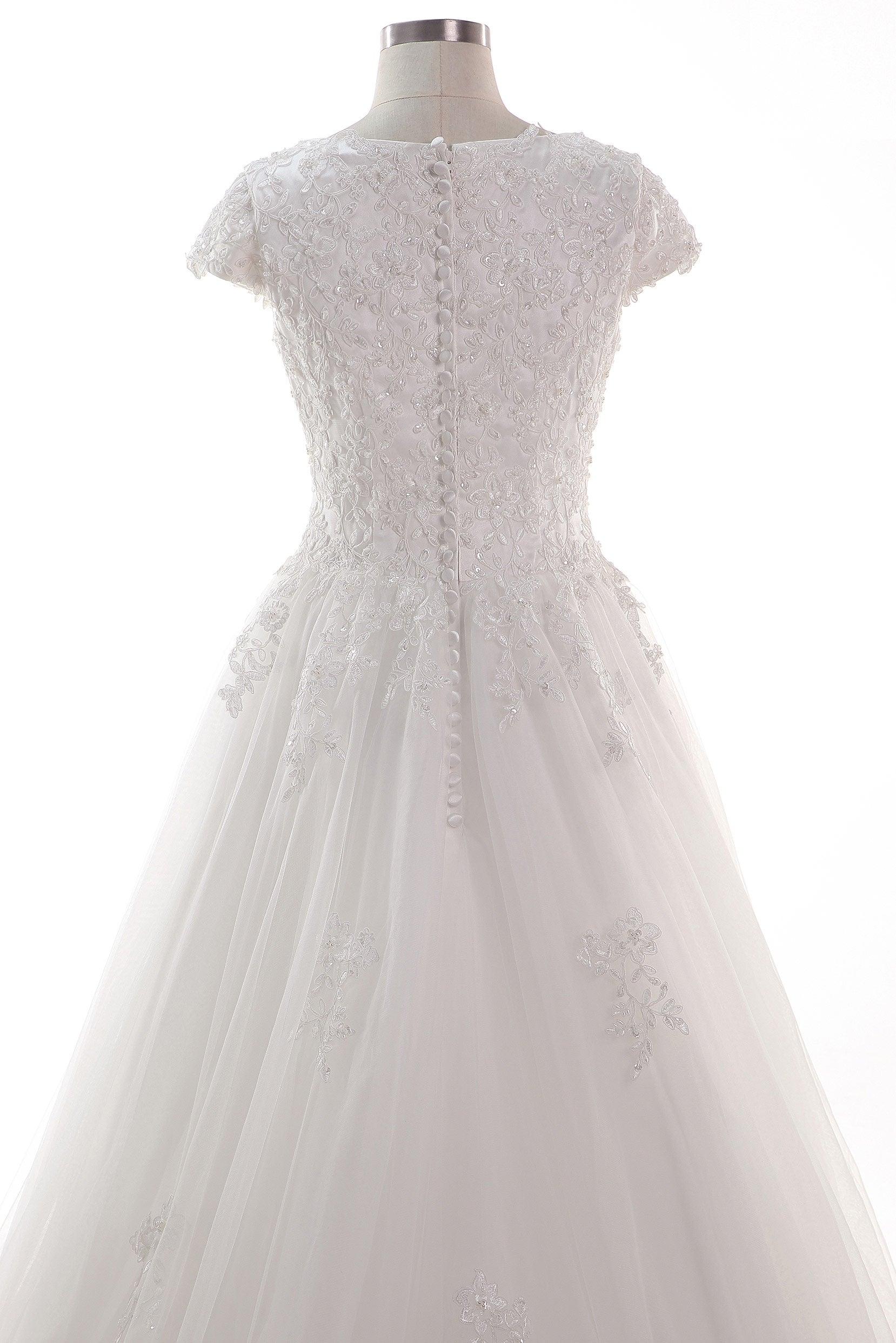 A-Line Court Train Tulle Lace Wedding Dress CW2453 - COCOMELODY