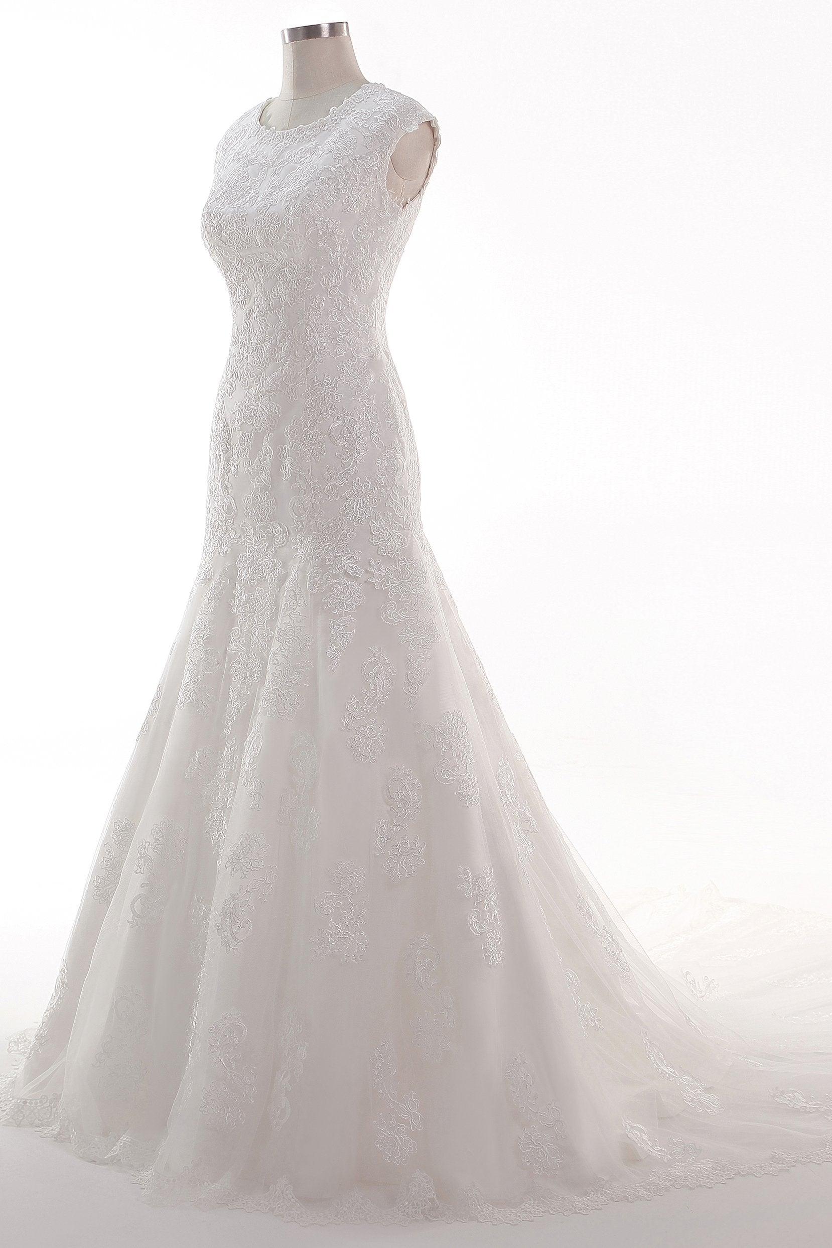 Trumpet-Mermaid Chapel Train Tulle Lace Wedding Dress CW2454 - COCOMELODY