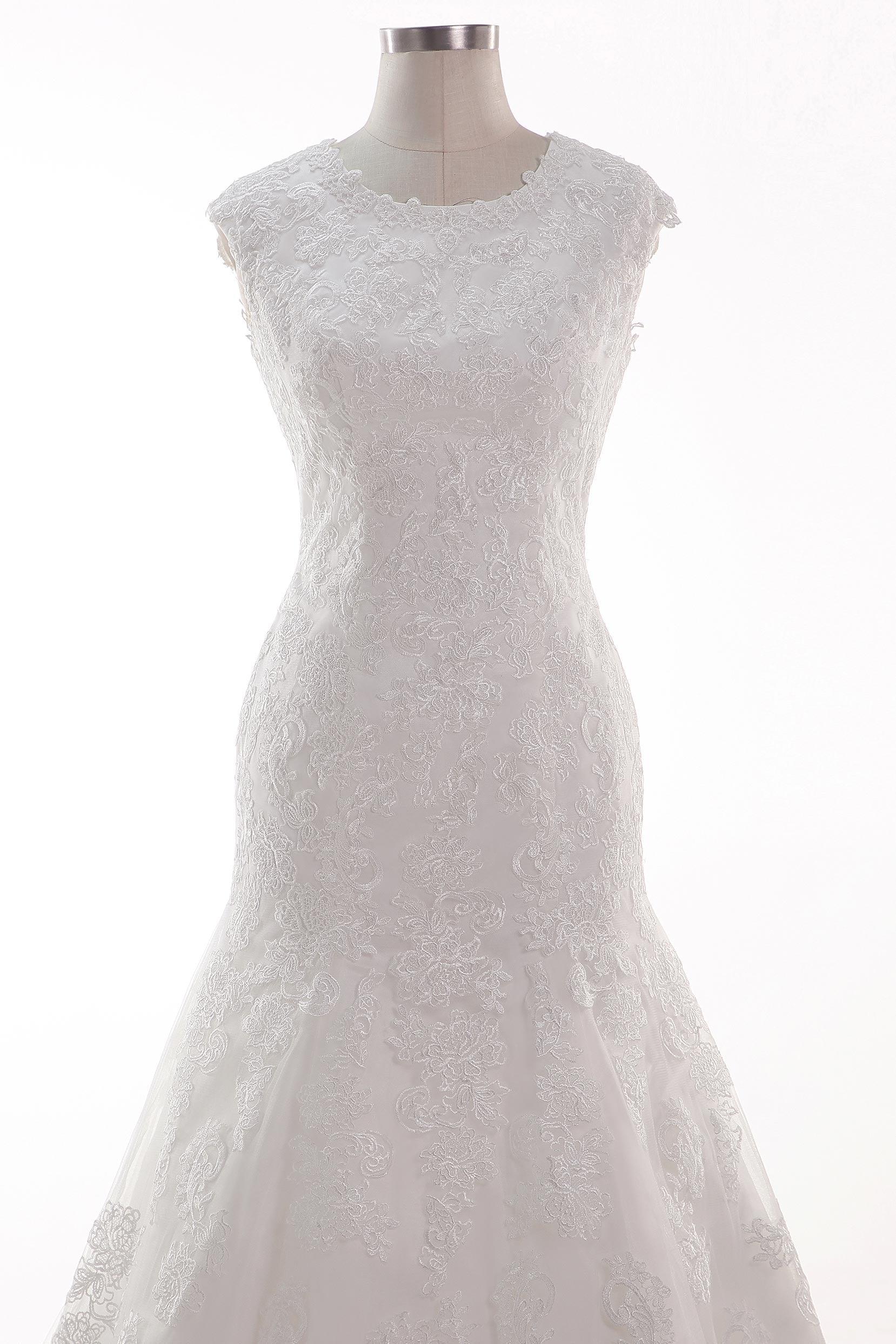 Trumpet-Mermaid Chapel Train Tulle Lace Wedding Dress CW2454 - COCOMELODY