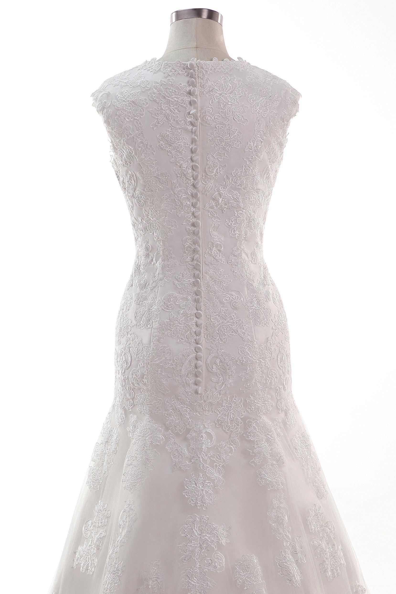 Trumpet-Mermaid Chapel Train Tulle Lace Wedding Dress CW2454 - COCOMELODY