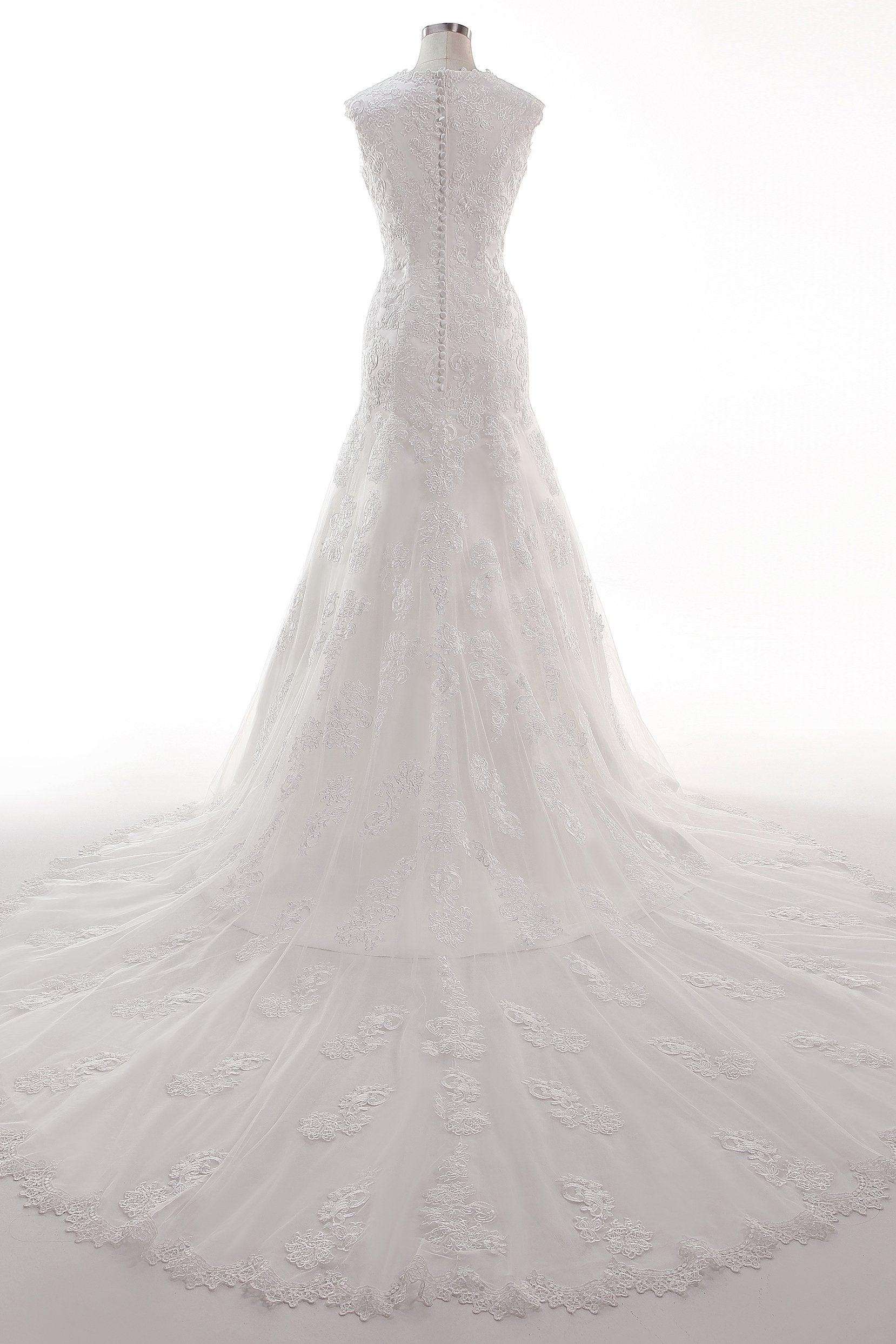 Trumpet-Mermaid Chapel Train Tulle Lace Wedding Dress CW2454 - COCOMELODY