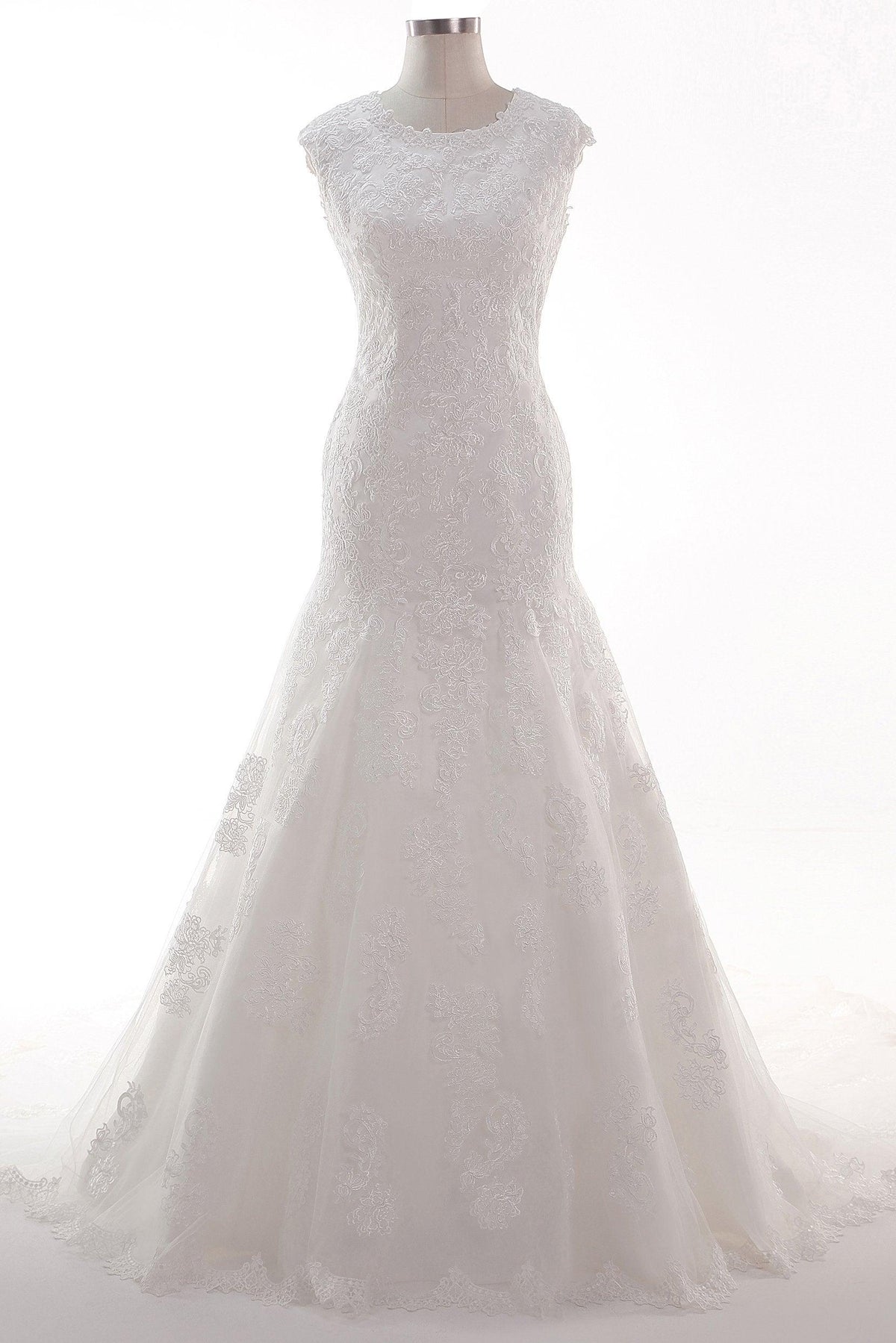 Trumpet-Mermaid Chapel Train Tulle Lace Wedding Dress CW2454 - COCOMELODY