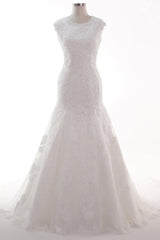 Trumpet-Mermaid Chapel Train Tulle Lace Wedding Dress CW2454 - COCOMELODY