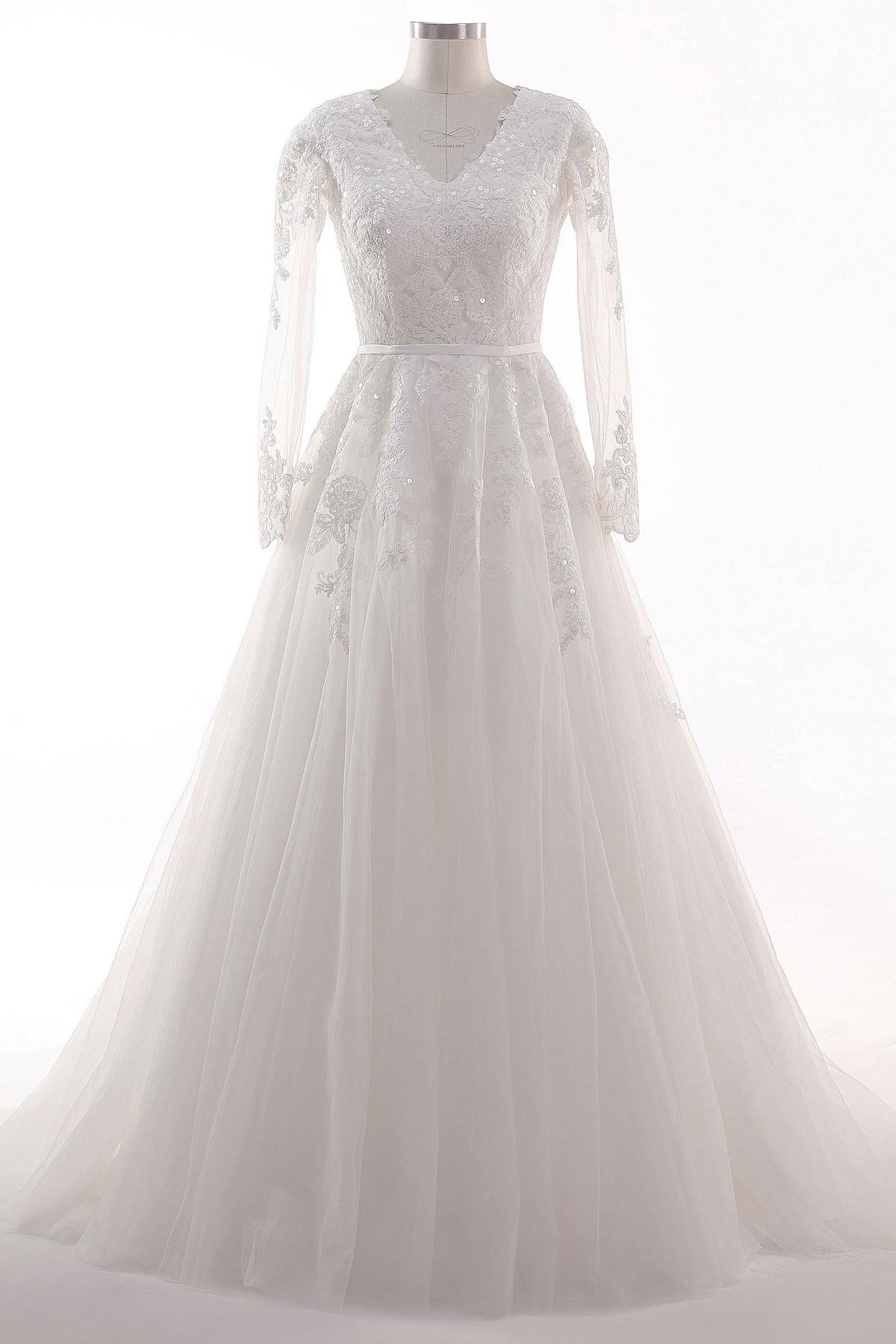 A-Line Court Train Tulle Lace Wedding Dress CW2455 - COCOMELODY