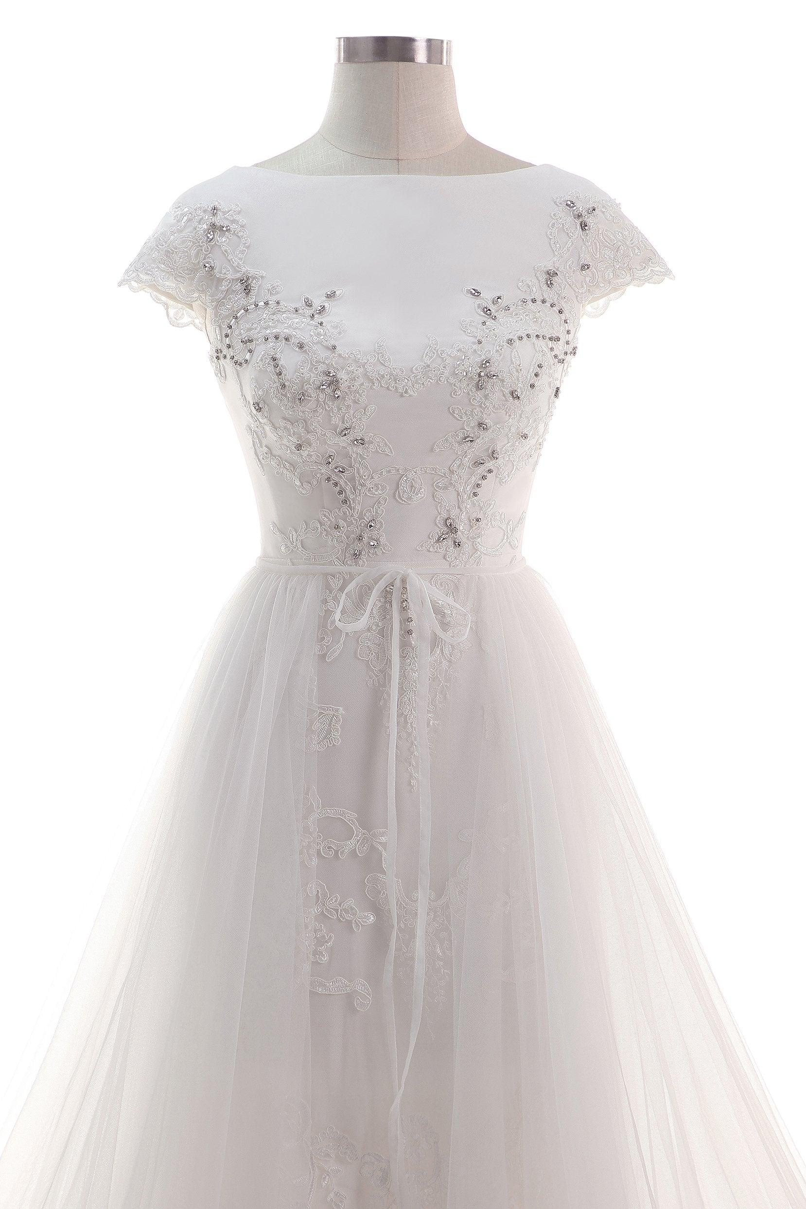 A-Line Court Train Tulle Wedding Dress CW2456 - COCOMELODY