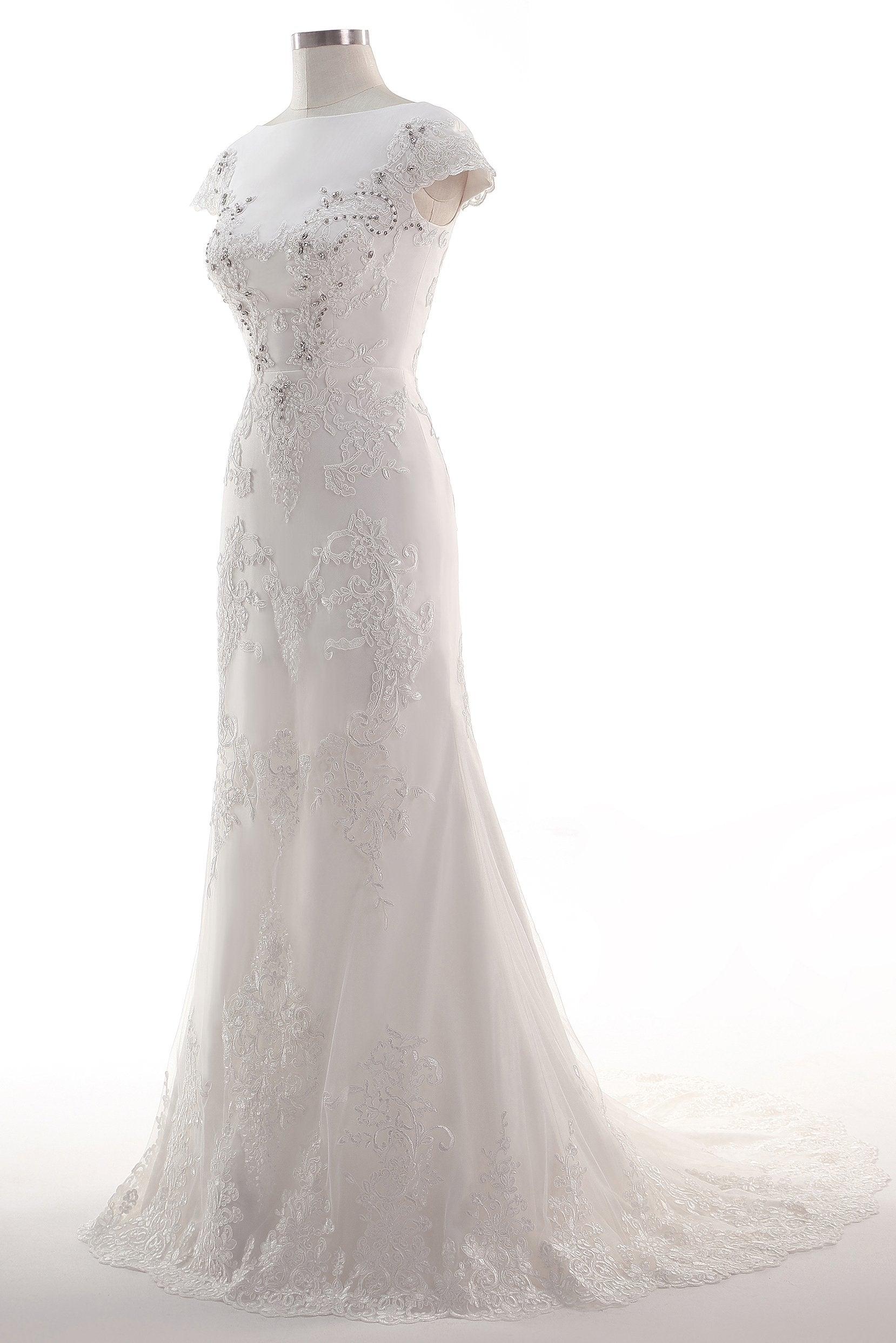 A-Line Court Train Tulle Wedding Dress CW2456 - COCOMELODY