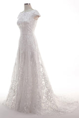 Sheath-Column Sweep Train Tulle Lace Wedding Dress CW2457 - COCOMELODY