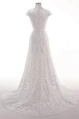 Sheath-Column Sweep Train Tulle Lace Wedding Dress CW2457 - COCOMELODY