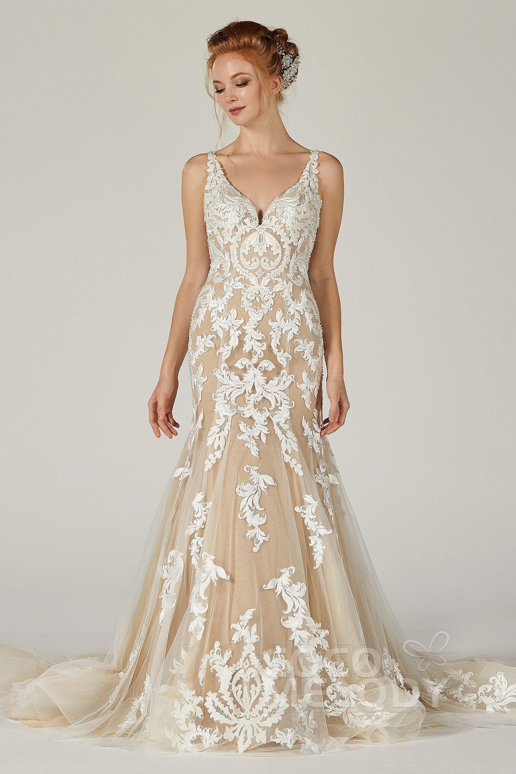 Trumpet-Mermaid Court Train Tulle Wedding Dress CW2123CR - COCOMELODY