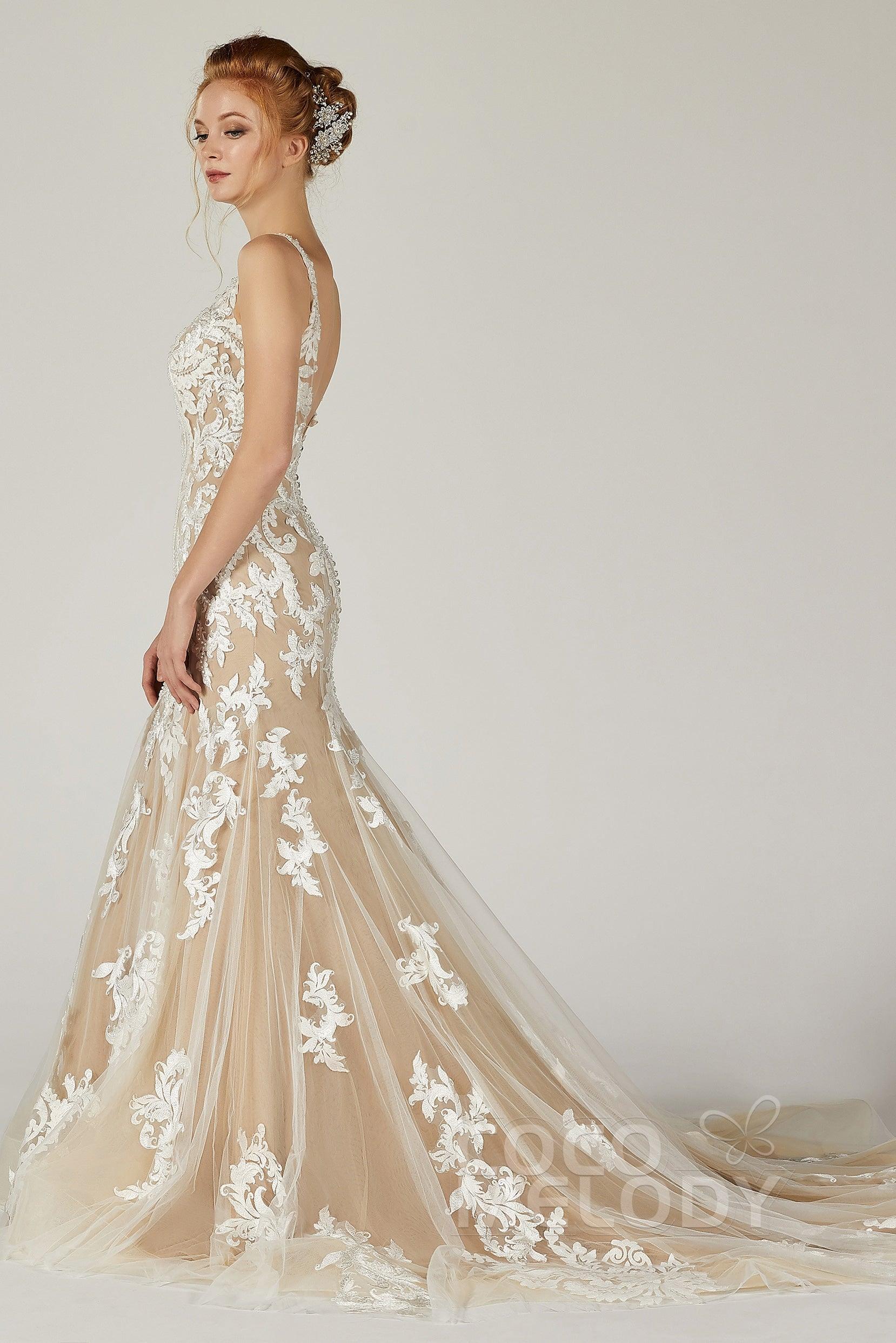 Trumpet-Mermaid Court Train Tulle Wedding Dress CW2123CR - COCOMELODY