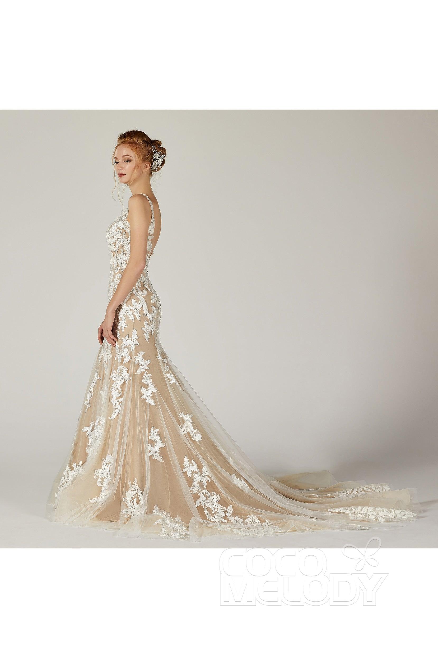 Trumpet-Mermaid Court Train Tulle Wedding Dress CW2123CR - COCOMELODY