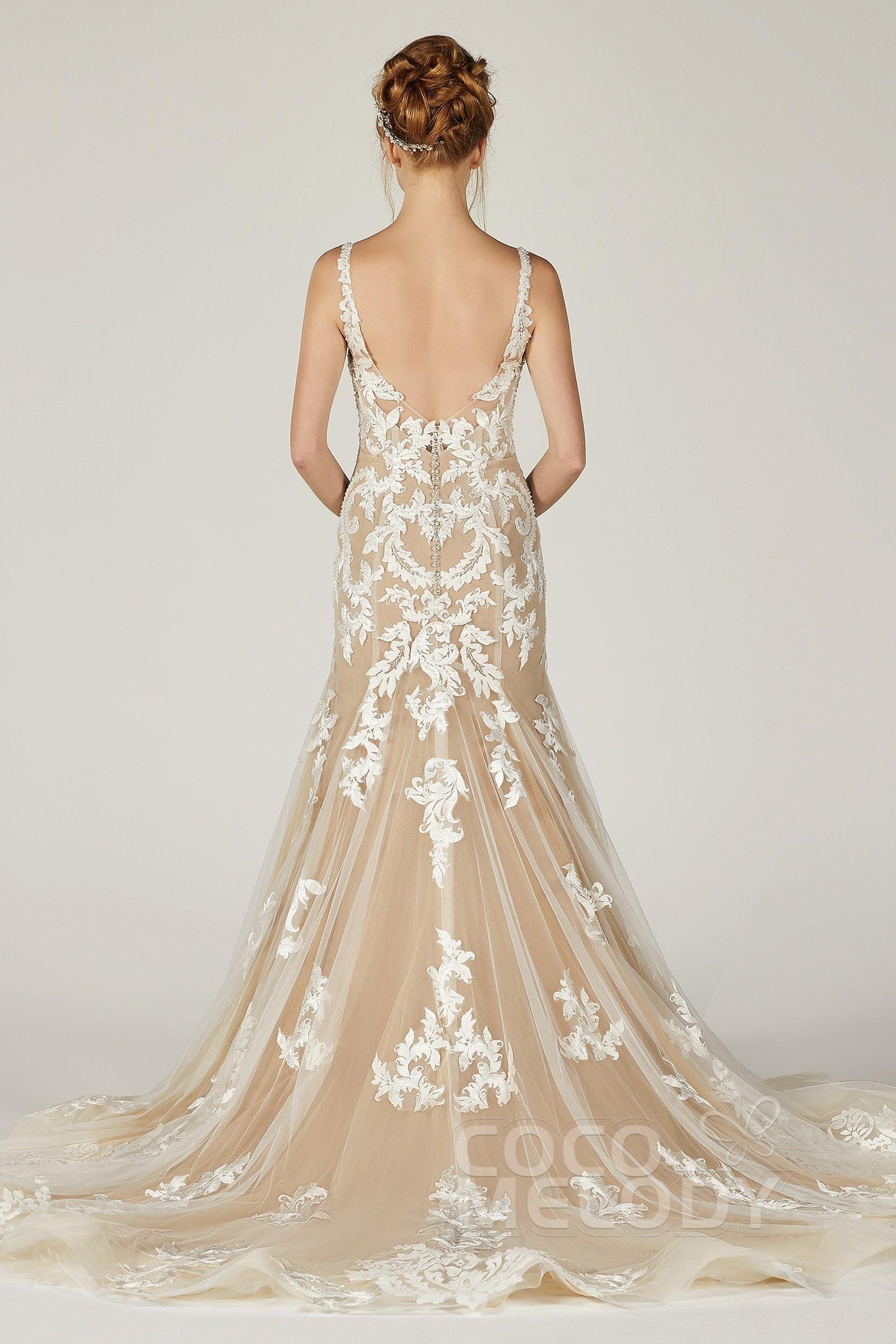 Trumpet-Mermaid Court Train Tulle Wedding Dress CW2123CR - COCOMELODY