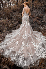 Trumpet-Mermaid Court Train Tulle Wedding Dress CW2123CR - COCOMELODY