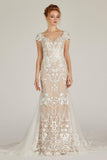 Trumpet Court Train Lace Knitted Fabric Wedding Dress CW2129CR - COCOMELODY