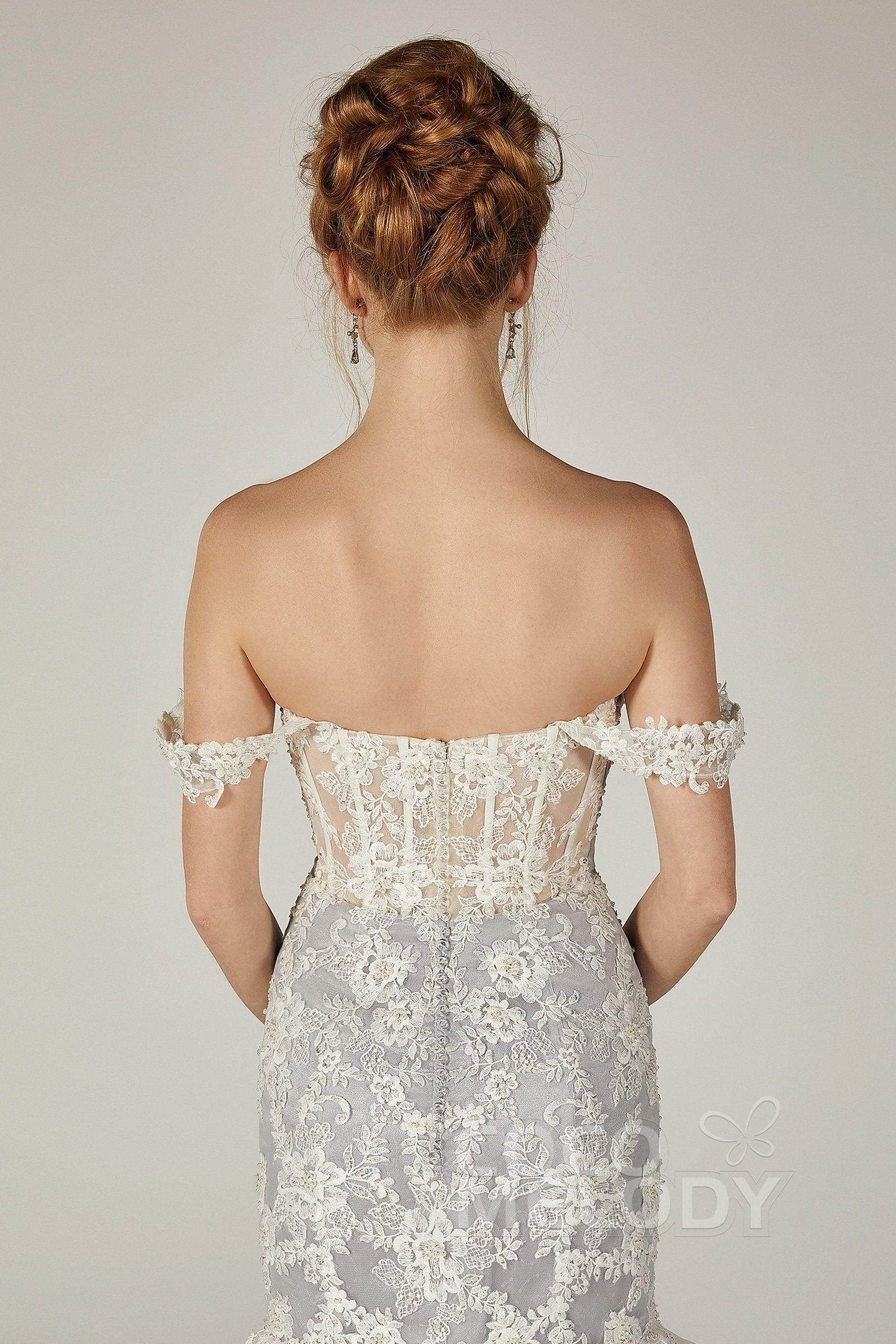 Trumpet Court Train Tulle Elastic Satin Wedding Dress CW2138CR - COCOMELODY