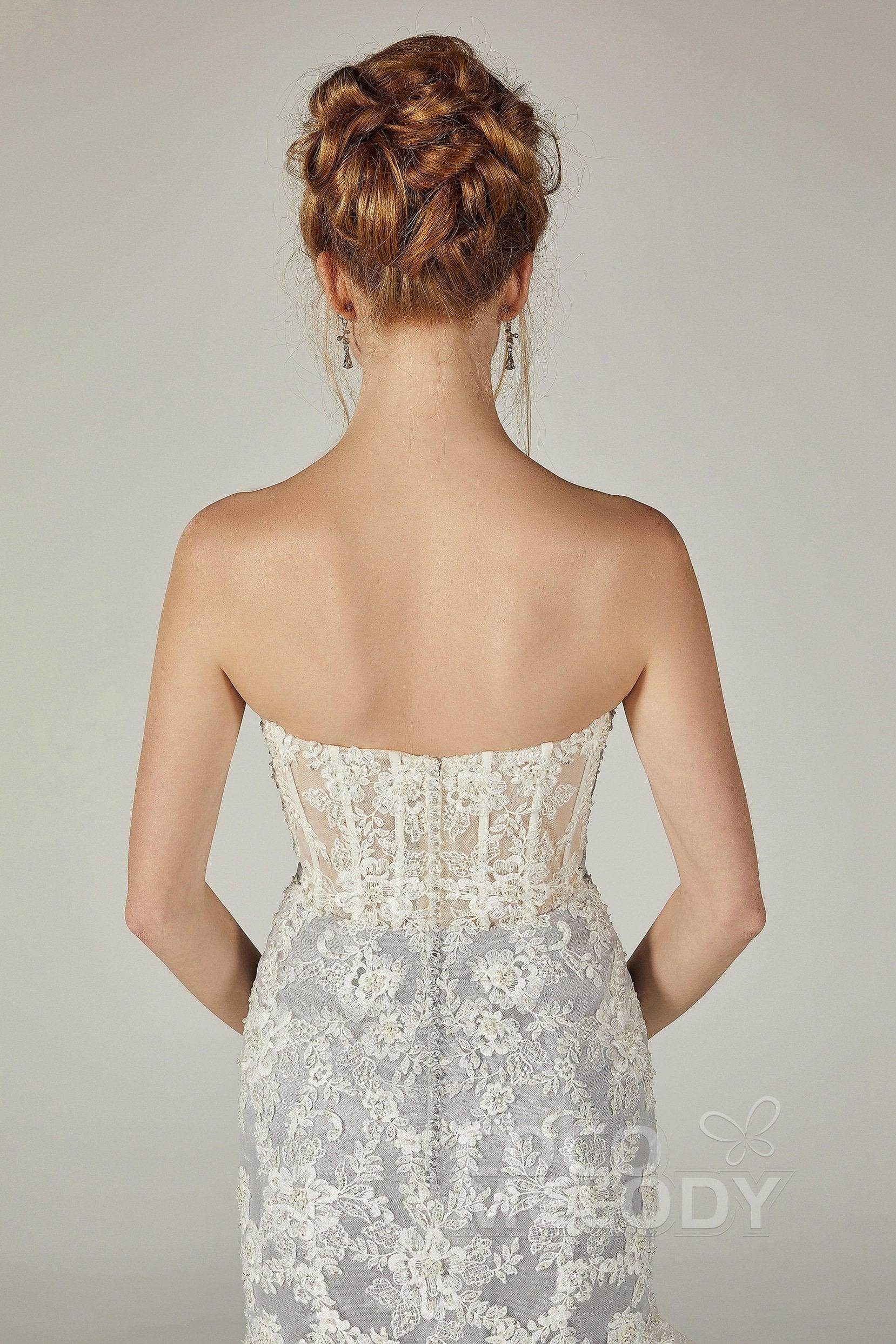 Trumpet Court Train Tulle Elastic Satin Wedding Dress CW2138CR - COCOMELODY