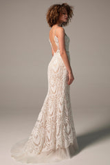 Trumpet Sweep-Brush Train Chiffon Lace Wedding Dress CW2221 - COCOMELODY