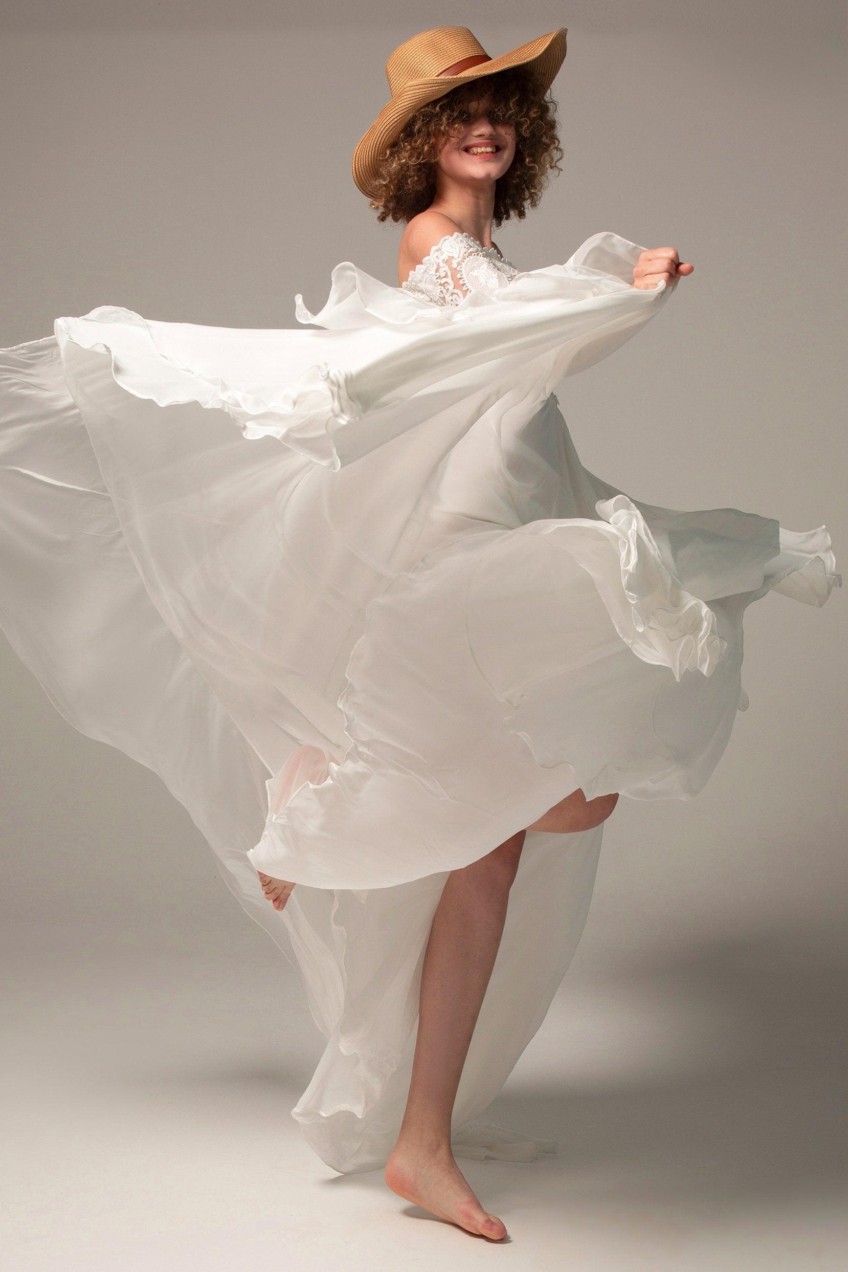 A-Line Court Train Chiffon Lace Wedding Dress CW2223CR - COCOMELODY