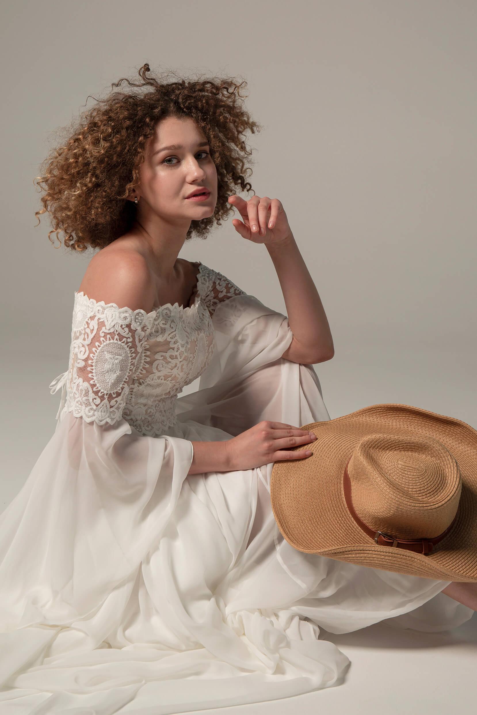 A-Line Court Train Chiffon Lace Wedding Dress CW2223CR - COCOMELODY