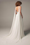 Sheath Sweep-Brush Train Chiffon Lace Wedding Dress CW2226 - COCOMELODY