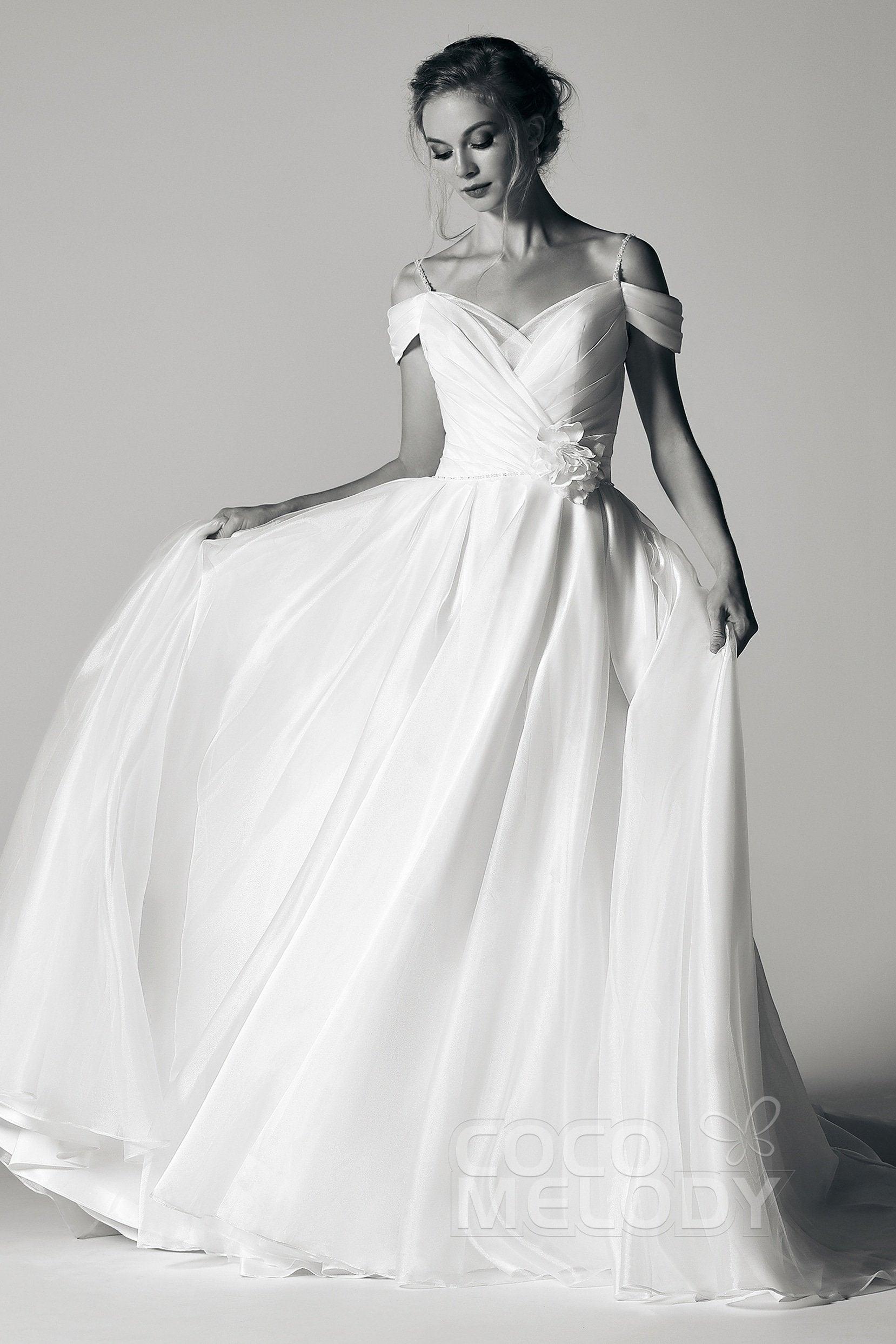A-Line Court Train Organza and Satin Wedding Dress CW2291 - COCOMELODY