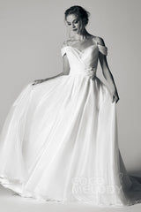 A-Line Court Train Organza and Satin Wedding Dress CW2291 - COCOMELODY